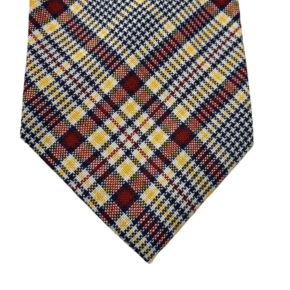 Vintage Gant Men's Tie Necktie Wide Wool Blend Plaid Red Blue Yellow 70's